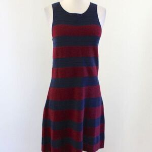 Ann‎ Taylor Loft Navy Blue Red Striped Sleeveless Knit Sweater Dress Size…